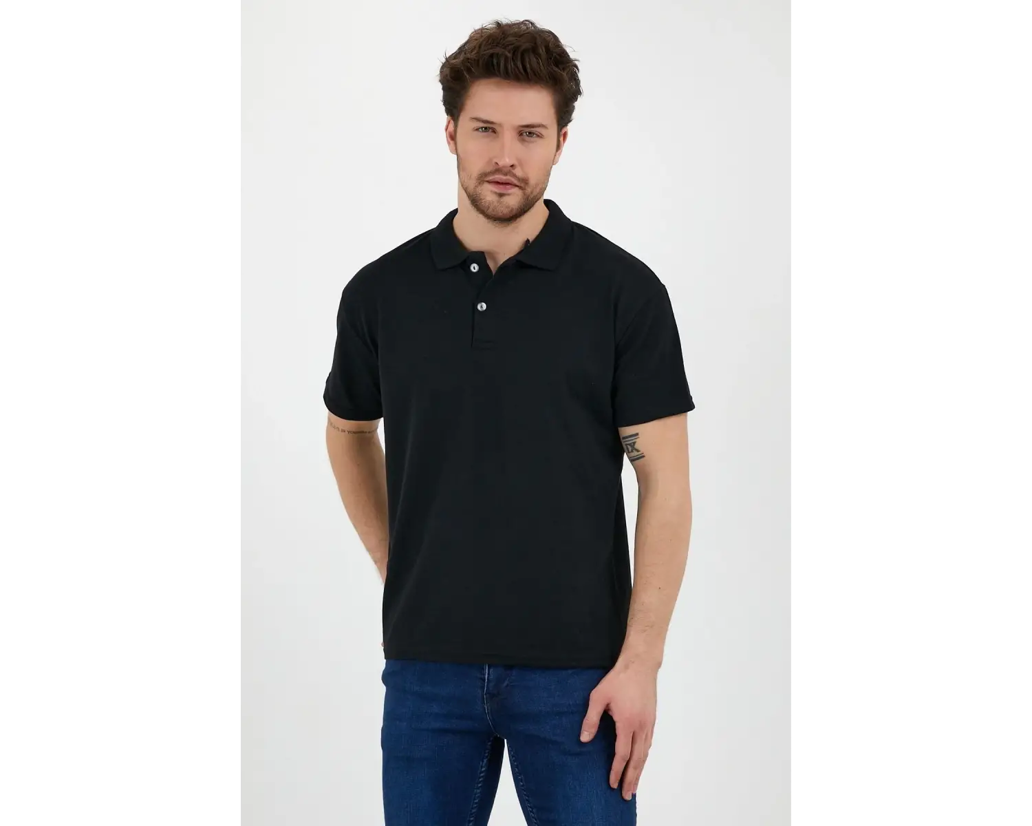 Siyah Dar/slim Fitt Polo Yaka Tshirt