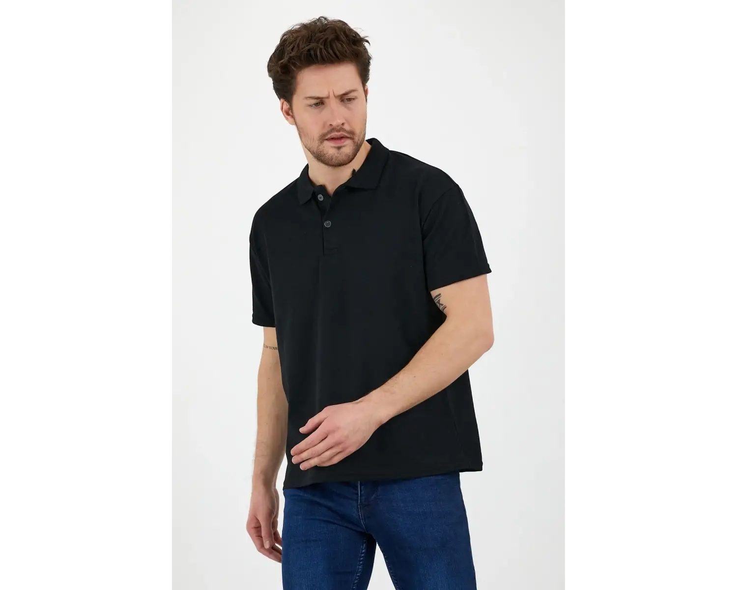 Siyah Dar/slim Fitt Polo Yaka Tshirt
