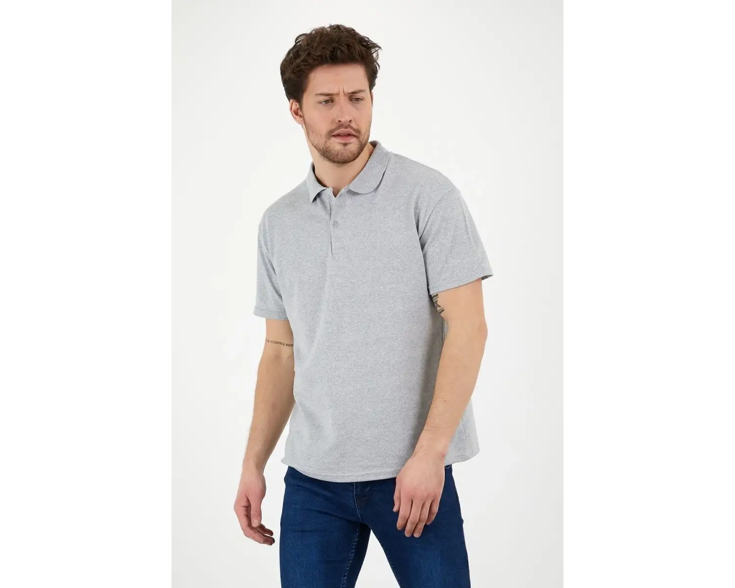 Gri Dar/slim Fitt Polo Yaka Tshirt