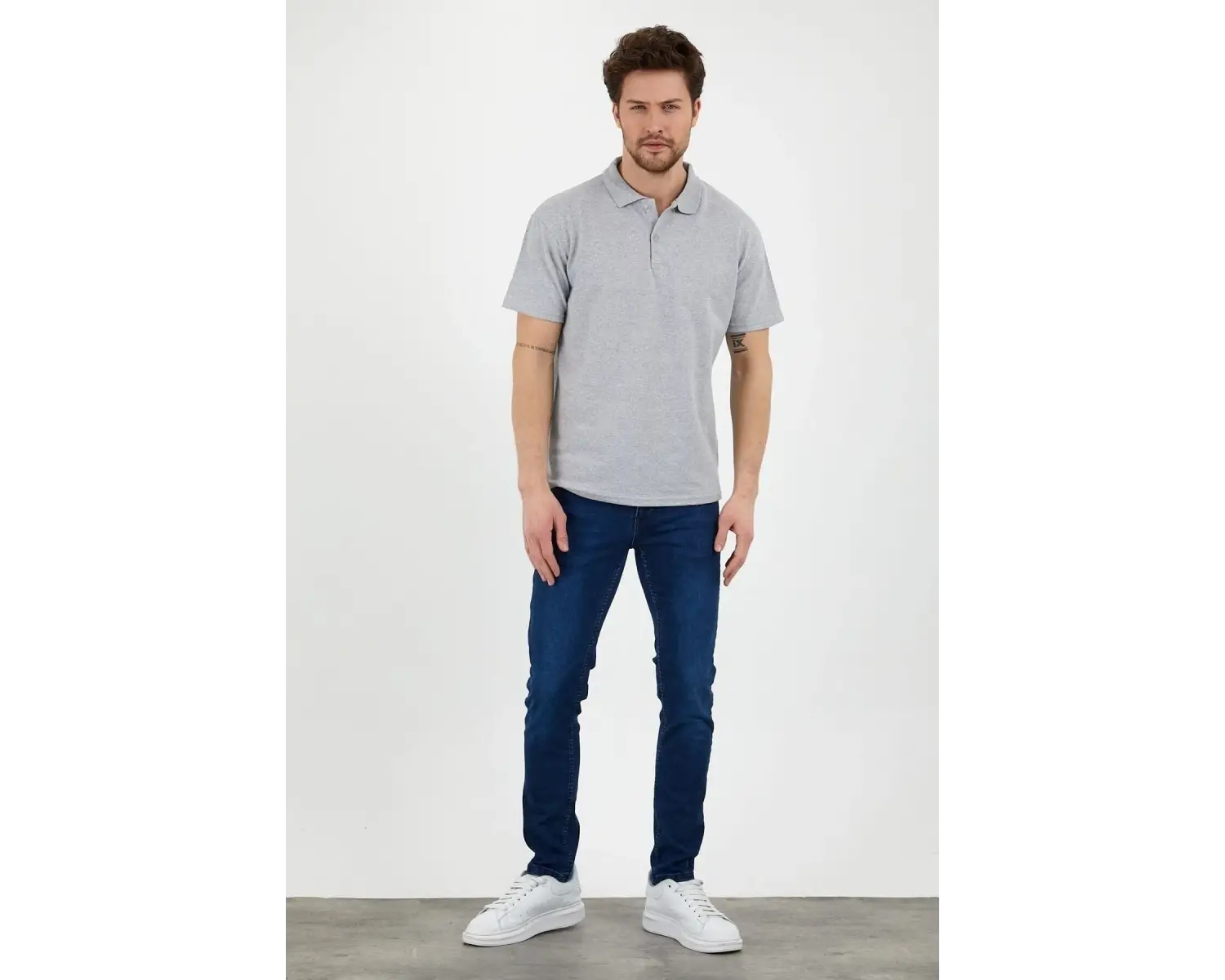 Gri Dar/slim Fitt Polo Yaka Tshirt