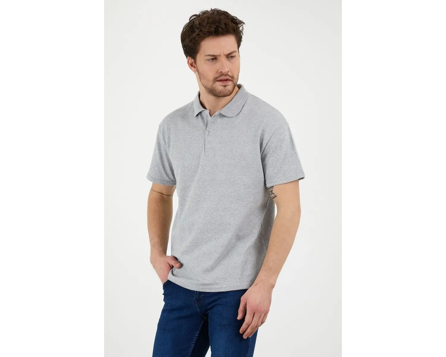 Gri Dar/slim Fitt Polo Yaka Tshirt