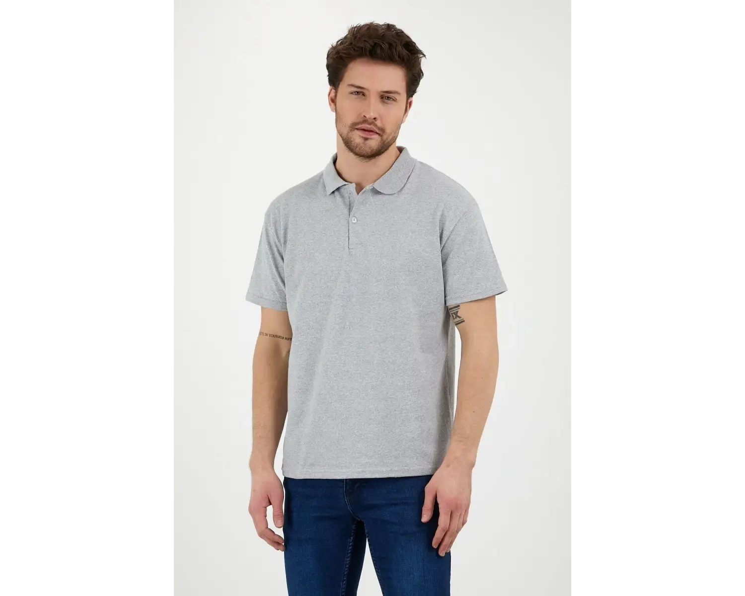 Gri Dar/slim Fitt Polo Yaka Tshirt