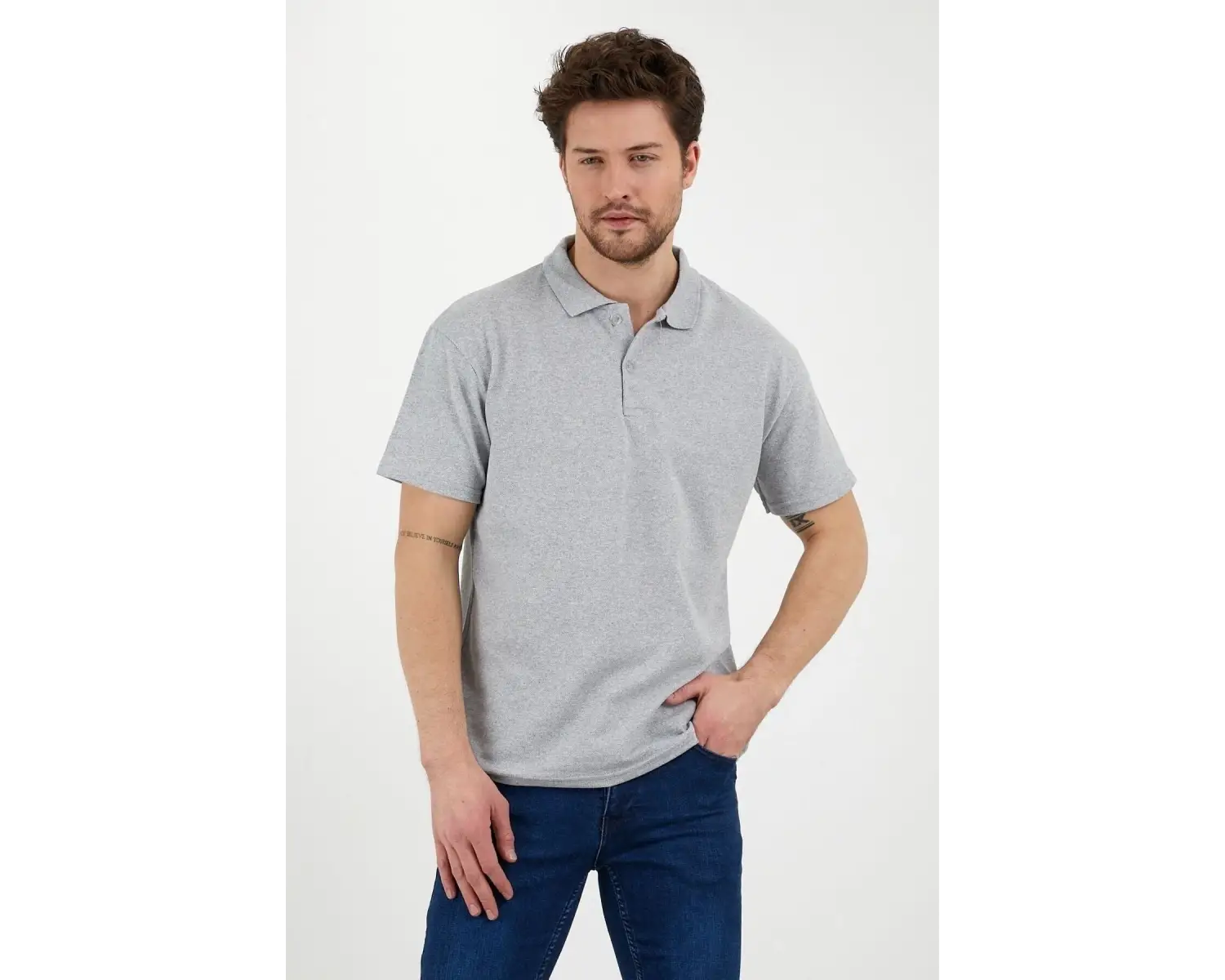 Gri Dar/slim Fitt Polo Yaka Tshirt