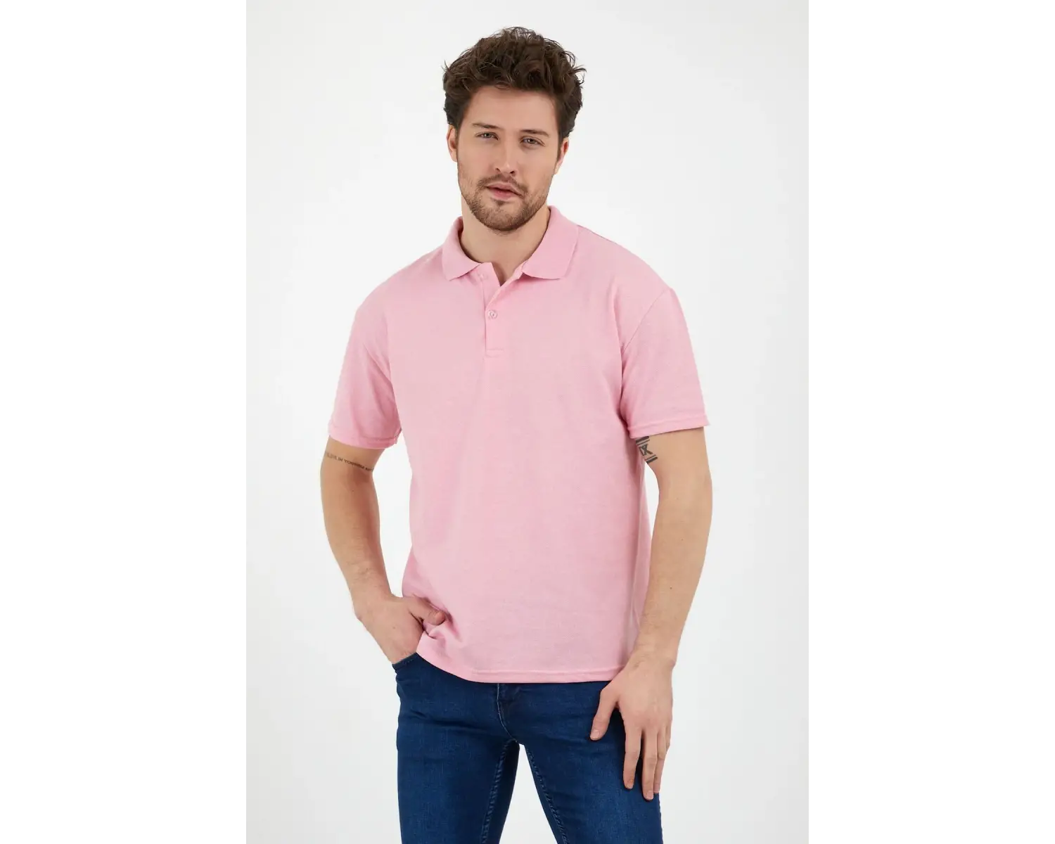 Pembe Dar/slim Fitt Polo Yaka Tshirt Ve Kolye