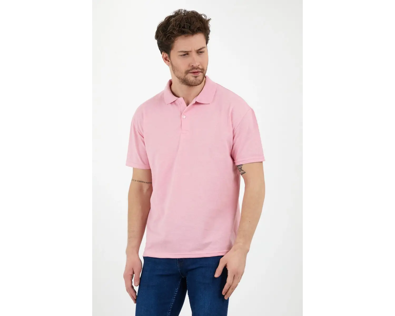 Pembe Dar/slim Fitt Polo Yaka Tshirt Ve Kolye