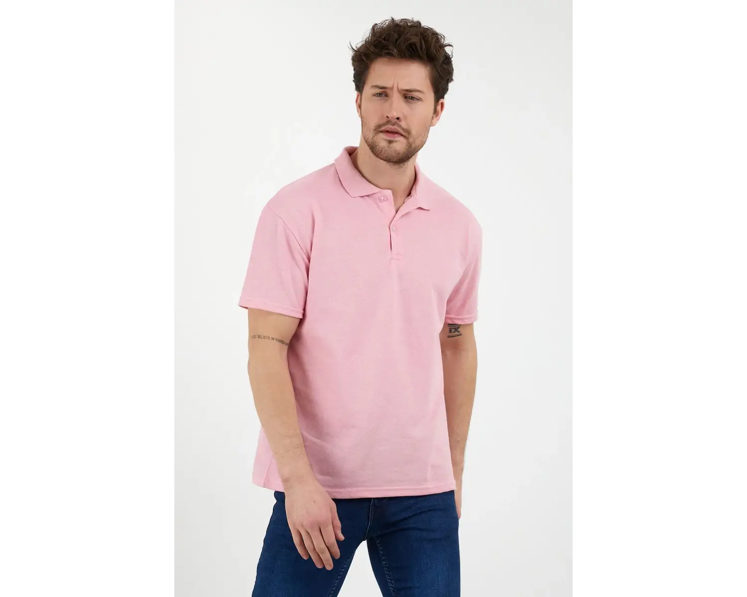Pembe Dar/slim Fitt Polo Yaka Tshirt Ve Kolye