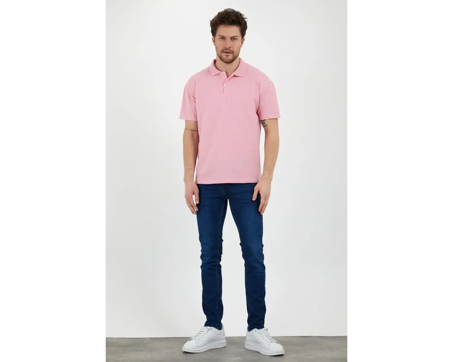Pembe Dar/slim Fitt Polo Yaka Tshirt Ve Kolye