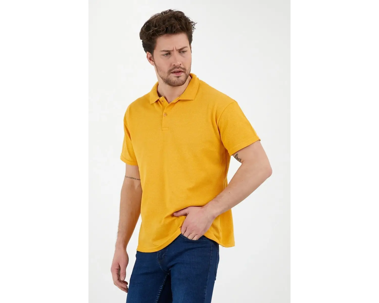 Sarı Dar/slim Fitt Polo Yaka Tshirt