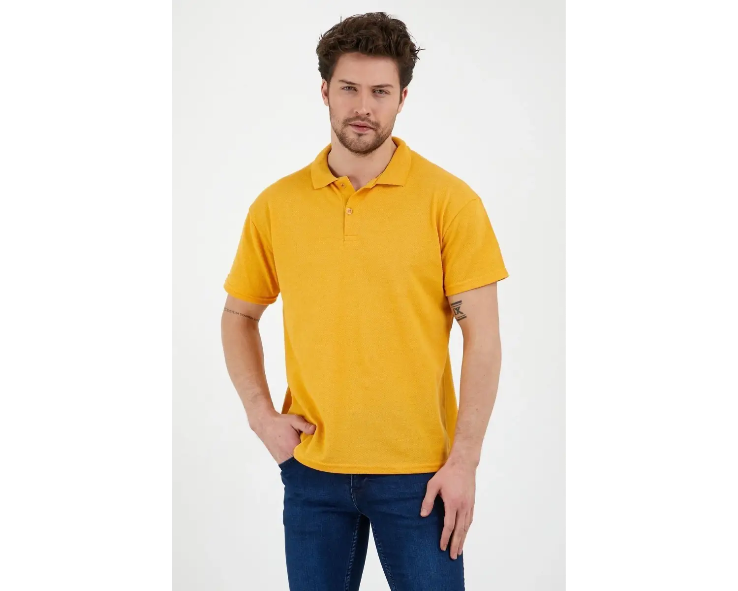 Sarı Dar/slim Fitt Polo Yaka Tshirt