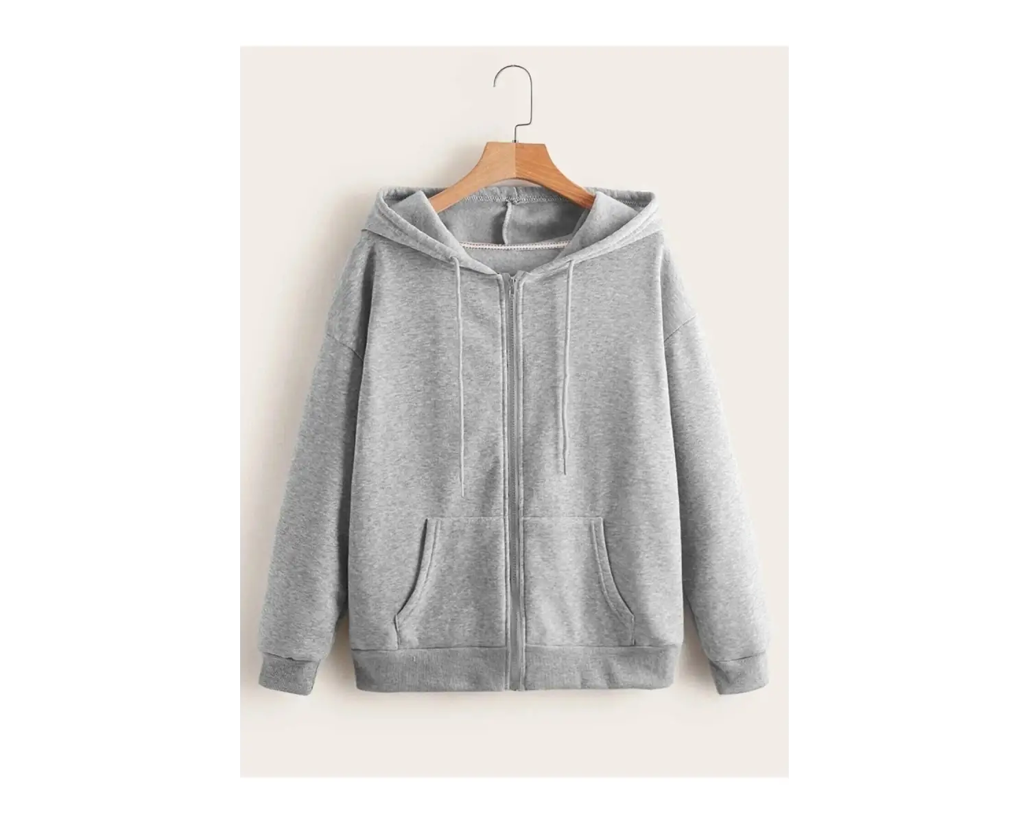 Gri Kapüşonlu Fermuarlı Sweatshirt