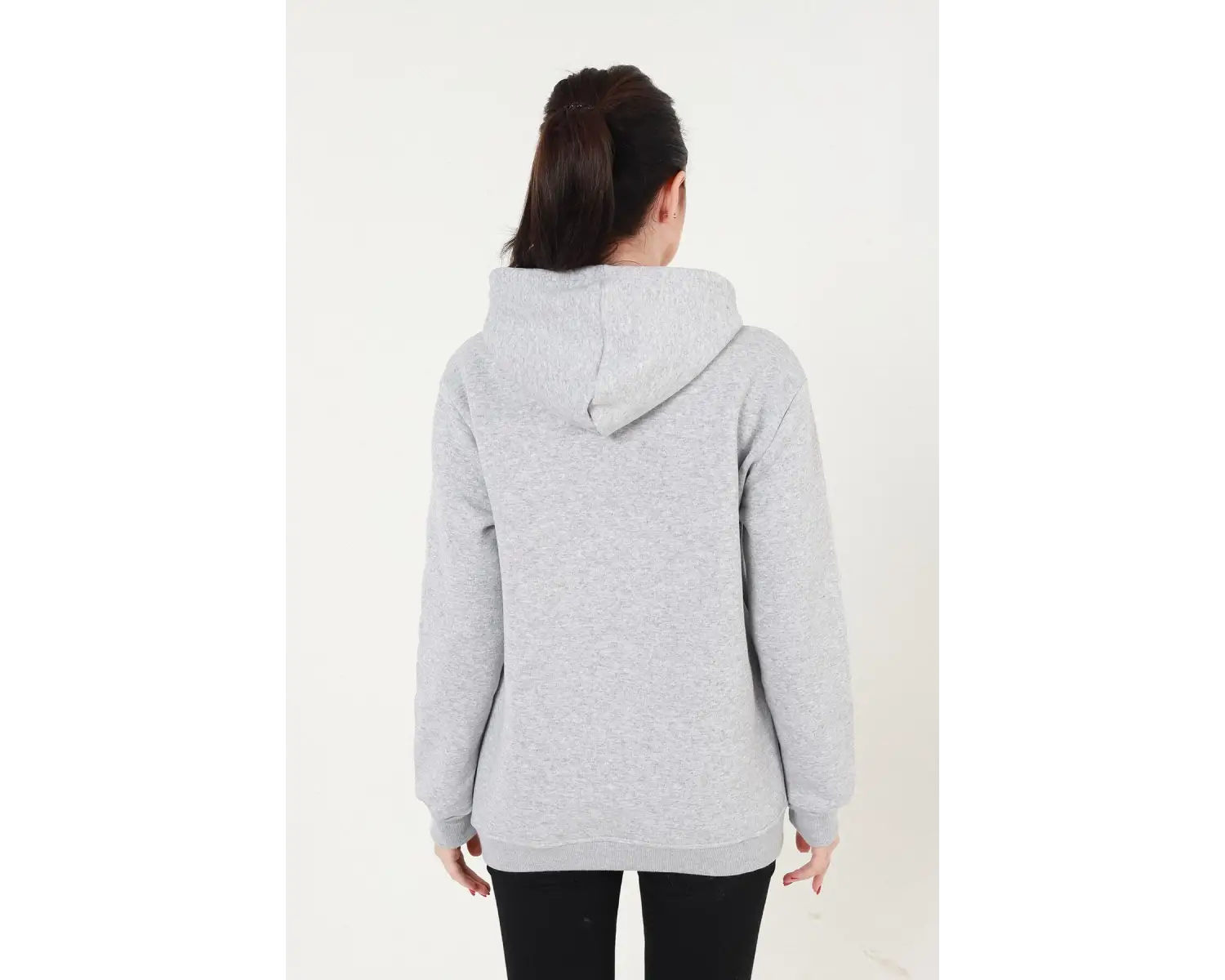 Gri Kapüşonlu Fermuarlı Sweatshirt