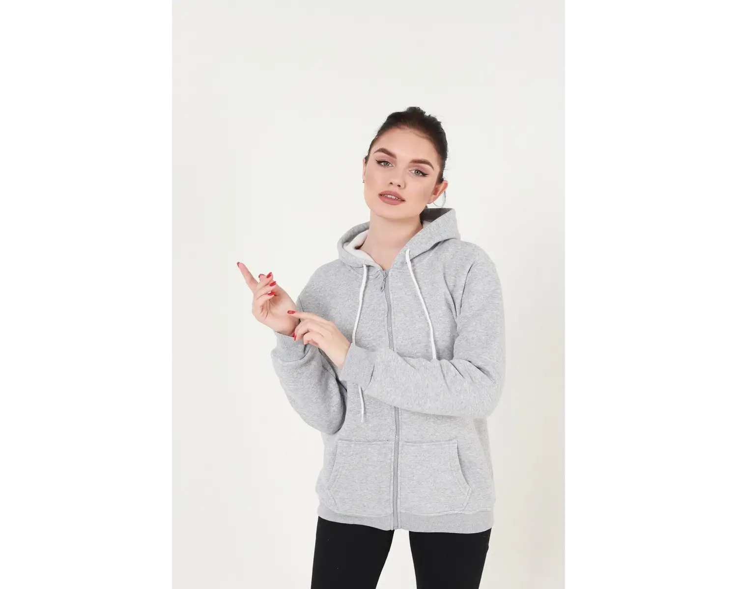 Gri Kapüşonlu Fermuarlı Sweatshirt
