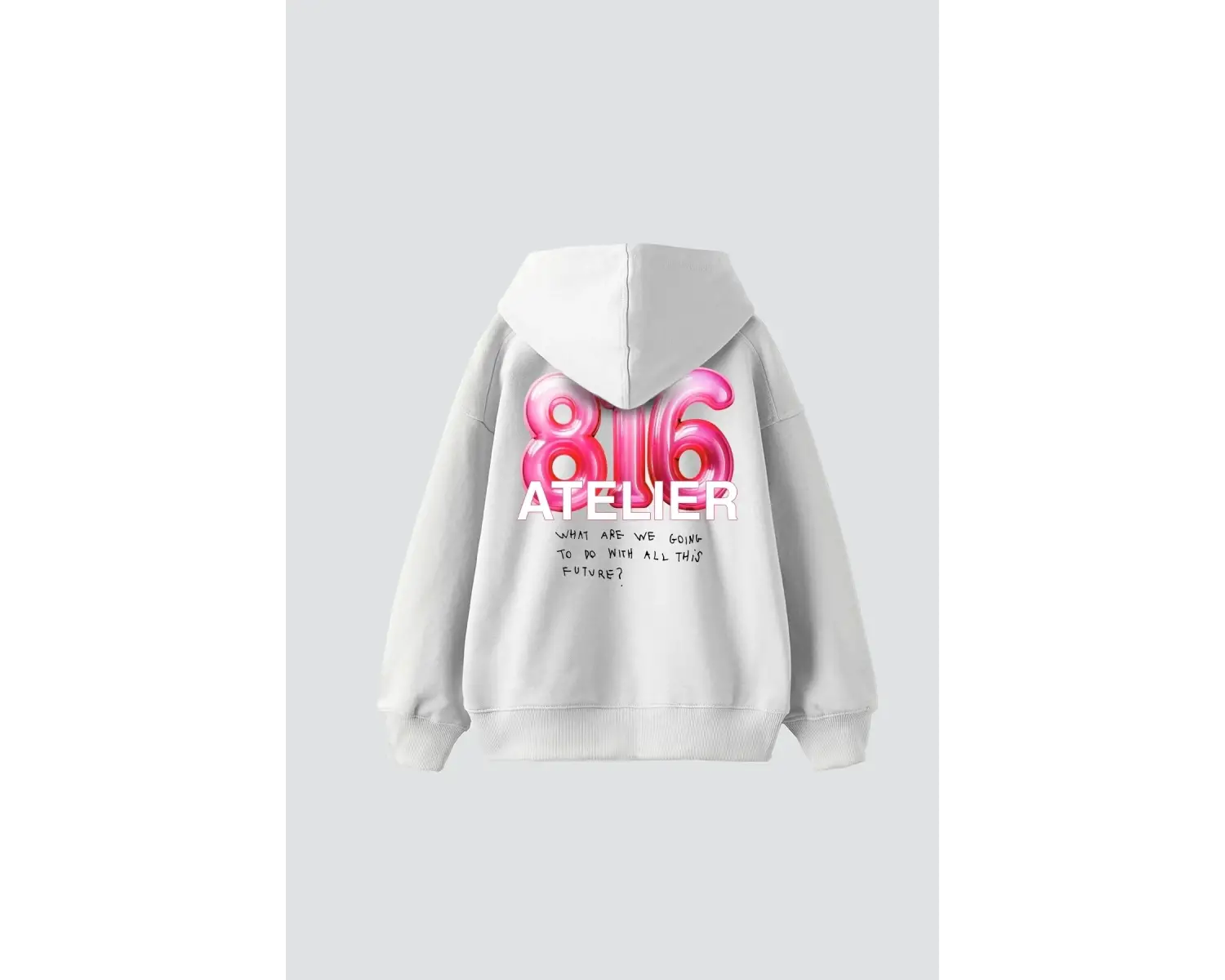 816 Atelier Baskılı Oversize Unisex Beyaz