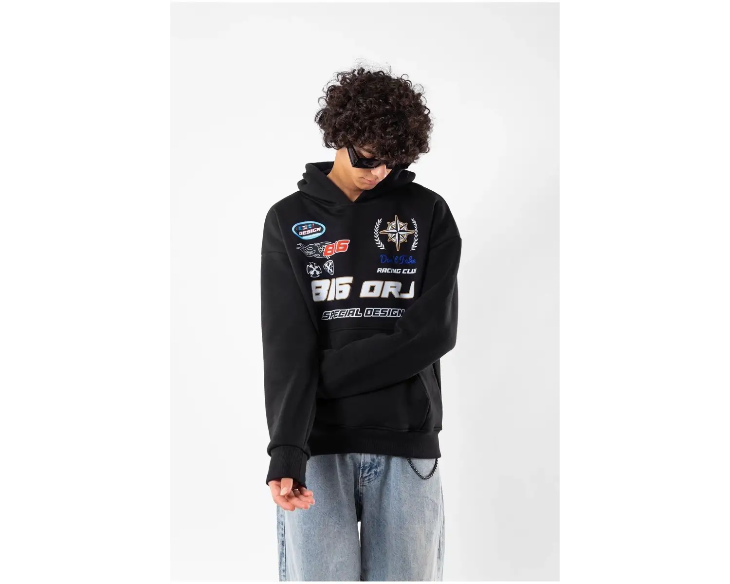 816 Racing Baskılı Oversize Unisex Beyaz