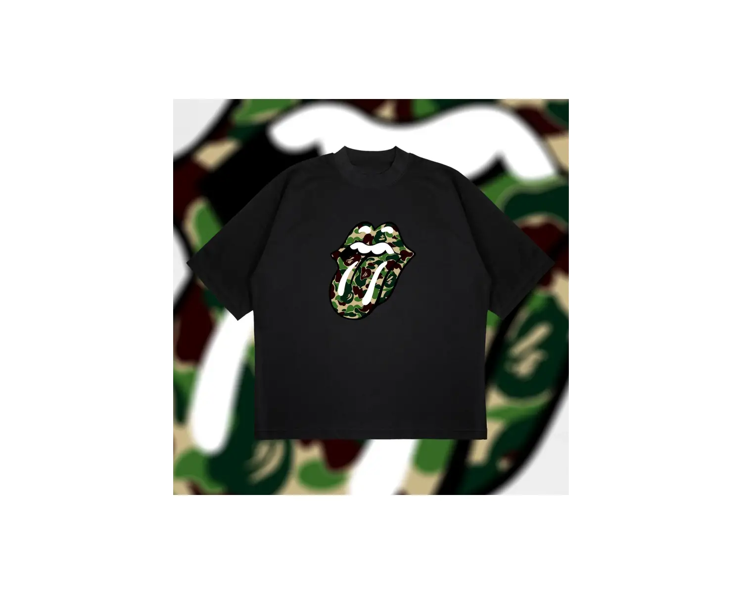 A Bathing Ape X Rolling Stones Green Boxy Fit Oversize Unisex Tshirt – Baskılı Tiş