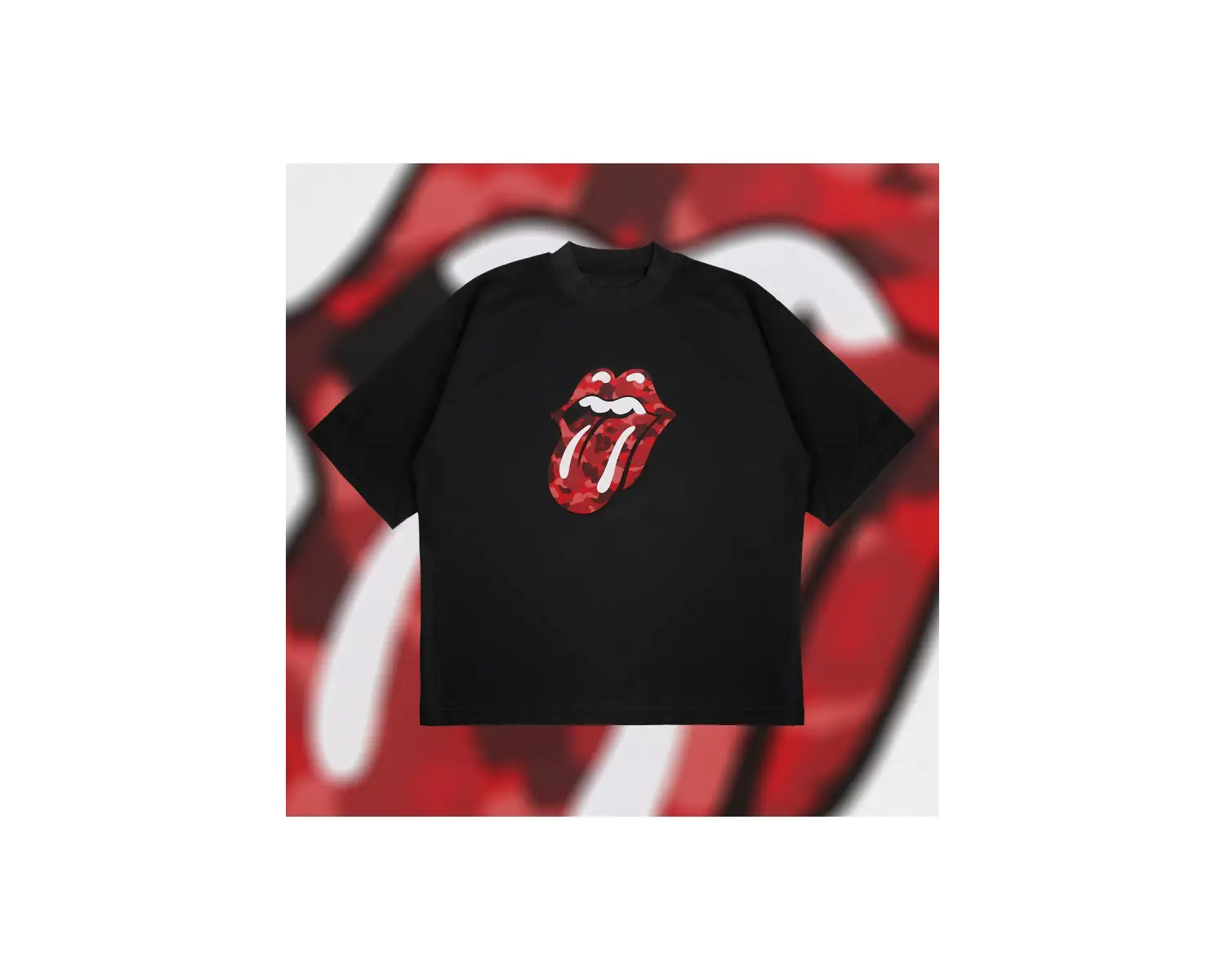 A Bathing Ape X Rolling Stones Red Boxy Fit Oversize Unisex Tshirt – Baskılı Tişör
