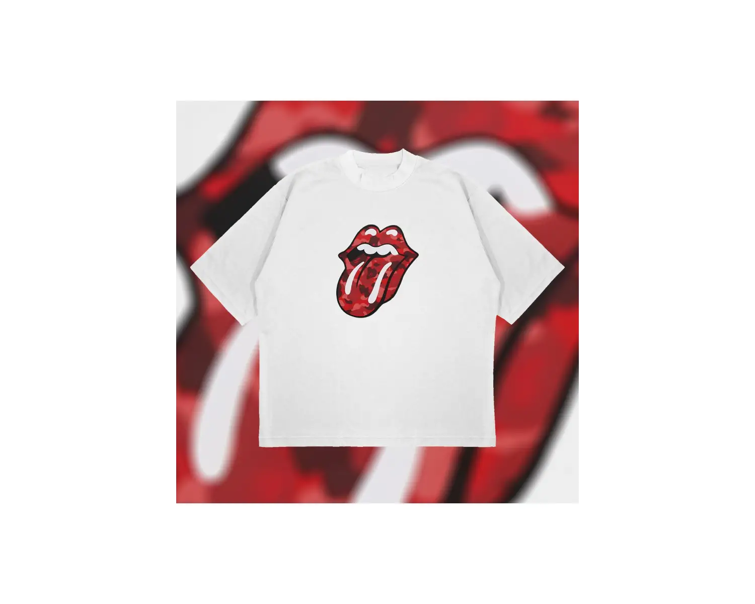 A Bathing Ape X Rolling Stones Red Boxy Fit Oversize Unisex Tshirt – Baskılı Tişör