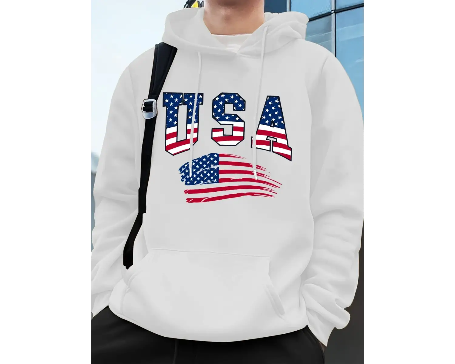 Abd Amerika Bayrağı Baskı Erkek Tişörtü Kış Polar Sıcak Kapüşonlular Temelleri Büyük Boy Cep