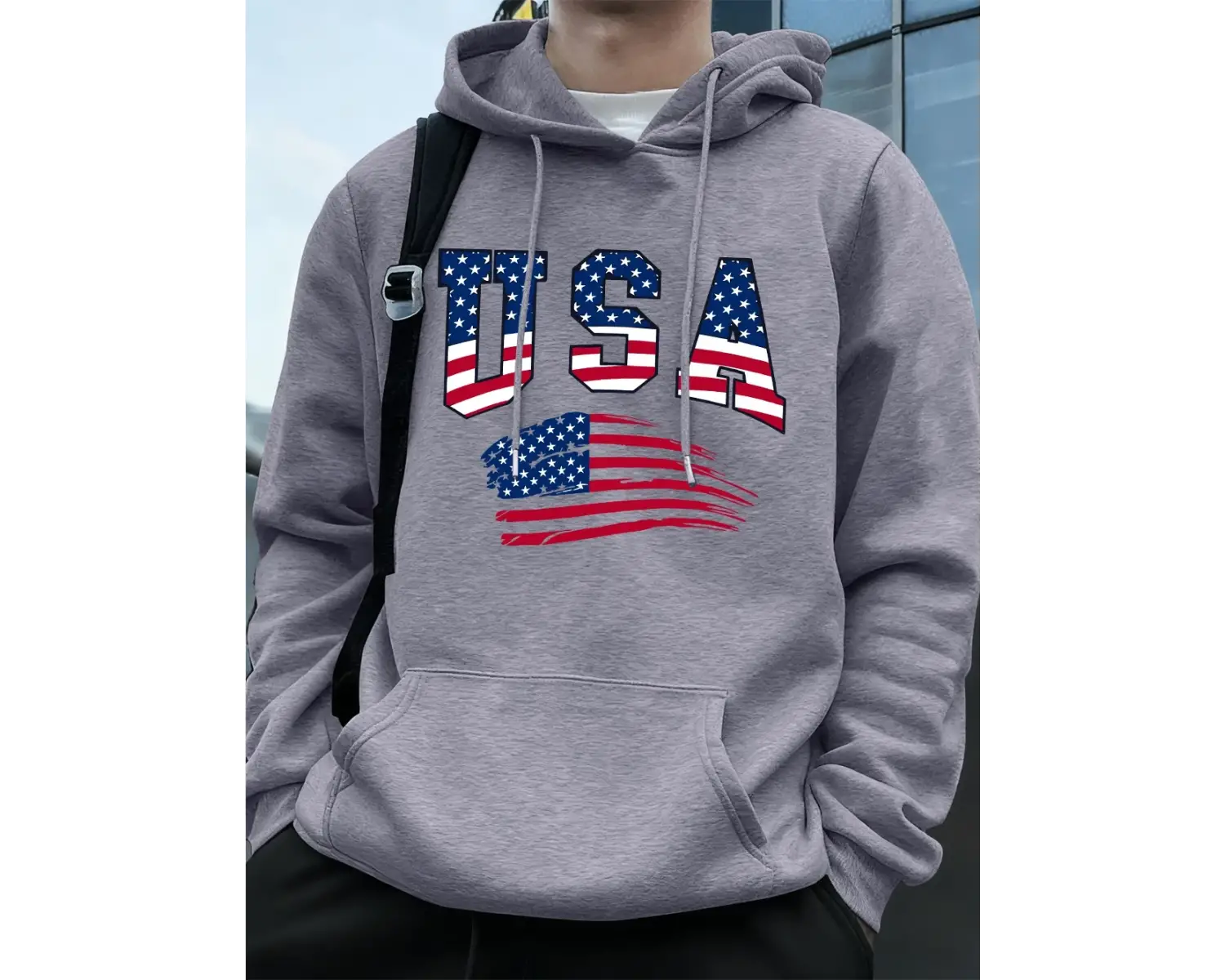 Abd Amerika Bayrağı Baskı Erkek Tişörtü Kış Polar Sıcak Kapüşonlular Temelleri Büyük Boy Cep