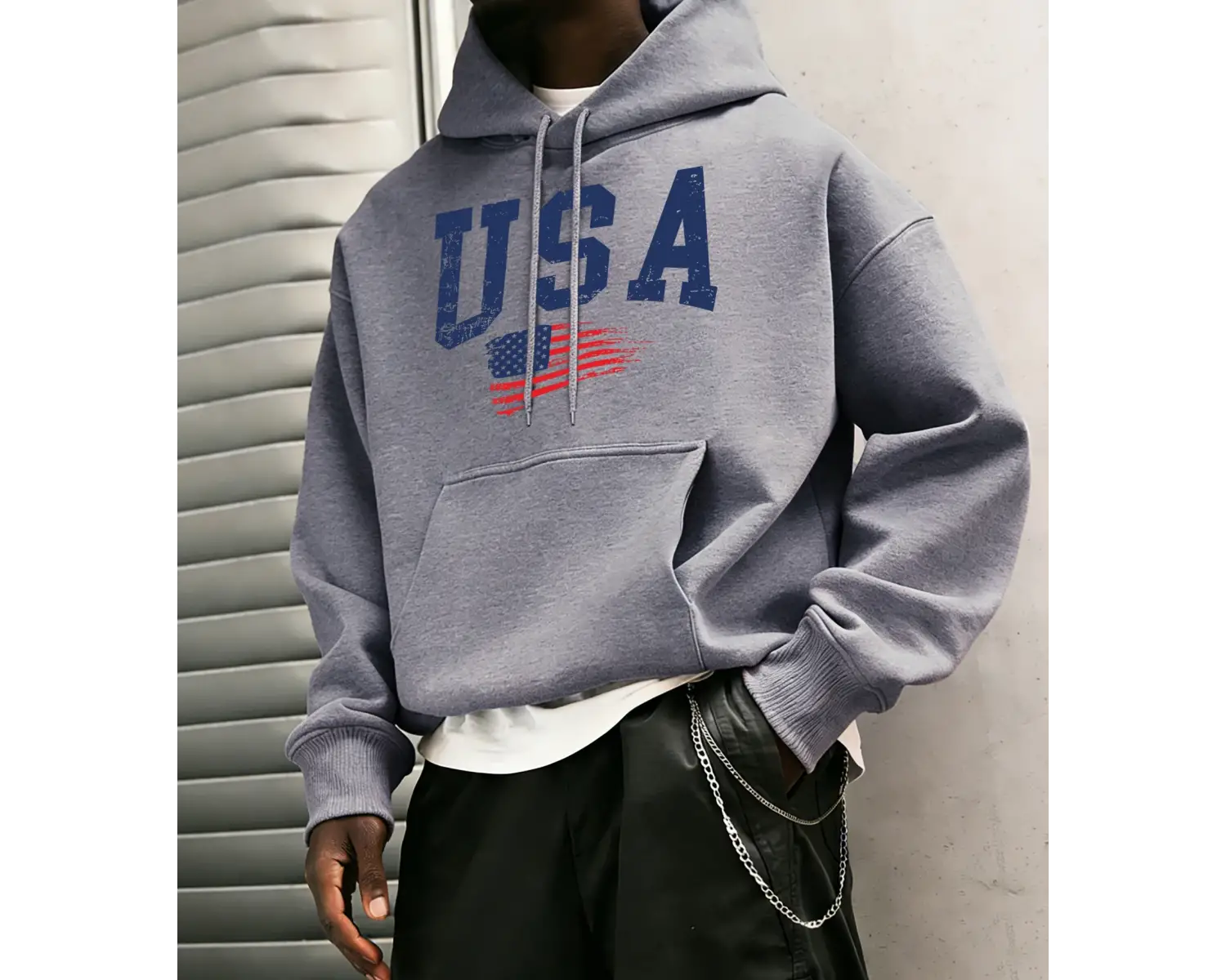 ABD Harfli Amerikan Bayrağı Baskılı Erkek Klasik Kapüşonlu Sokak Stili Günlük Polar Sweatshir