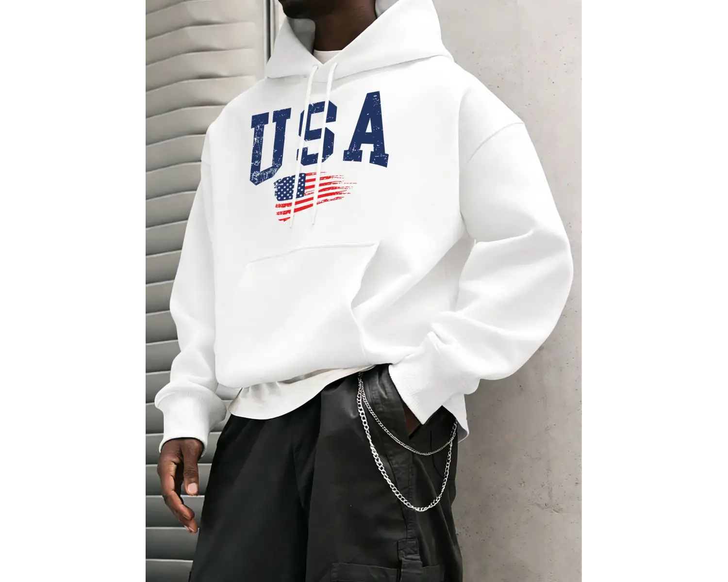 ABD Harfli Amerikan Bayrağı Baskılı Erkek Klasik Kapüşonlu Sokak Stili Günlük Polar Sweatshir