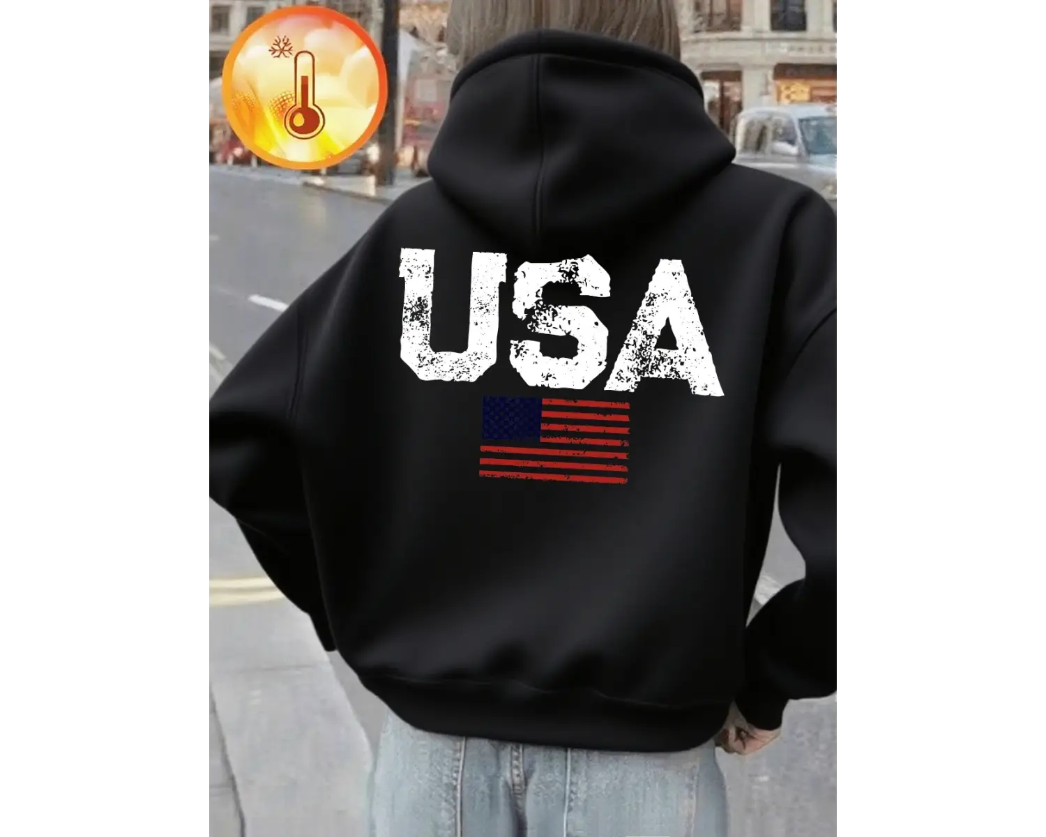 ABD Mektubu Amerikan Bayrağı Baskılı Kapüşonlu Üstler Kadınlar İçin Kışlık Polar Sıcak Kazak