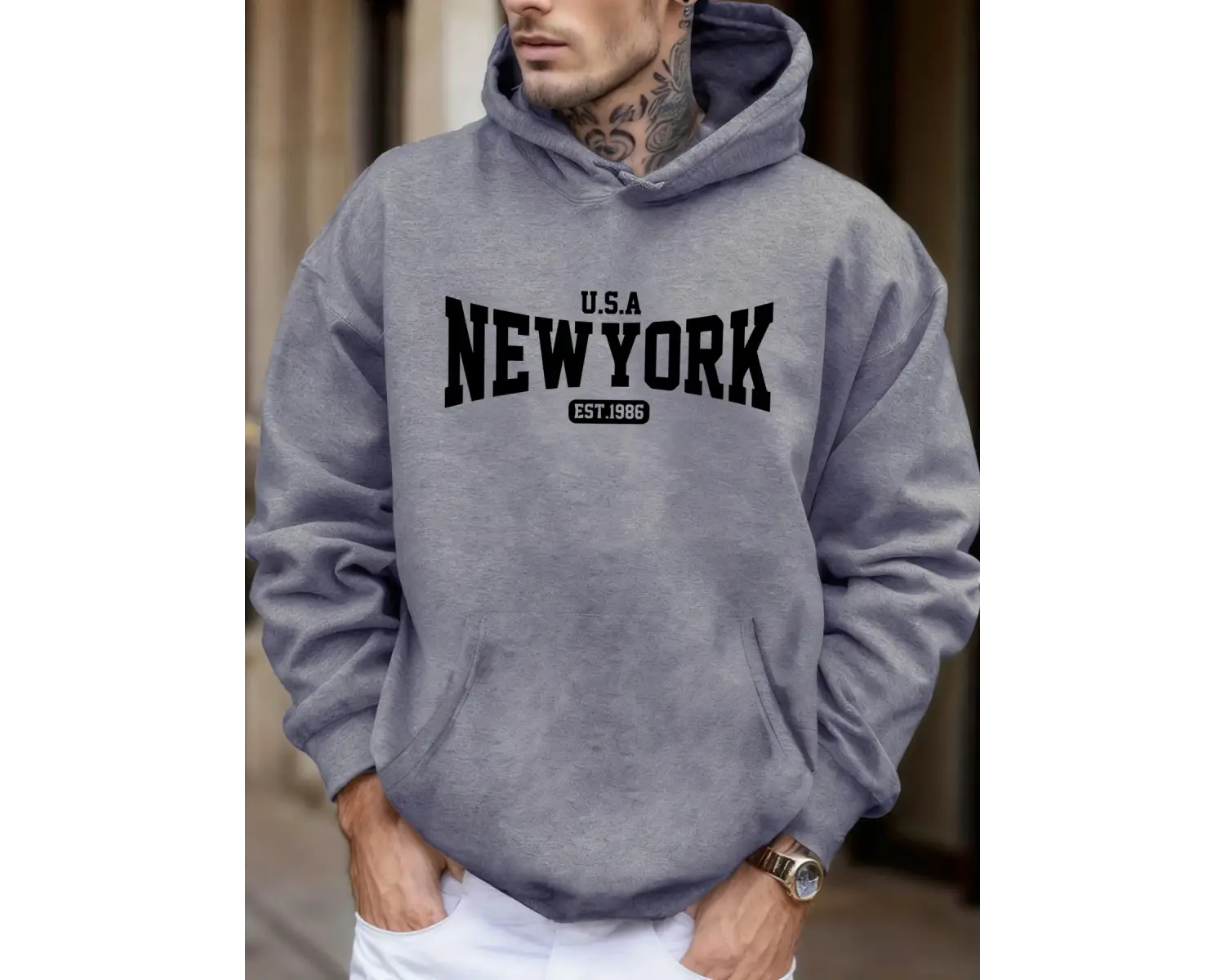 ABD New York Est 1986 Baskı Unisex Sonbahar Günlük Tişörtü Moda Cep Sokak Giyimi Polar Sokak