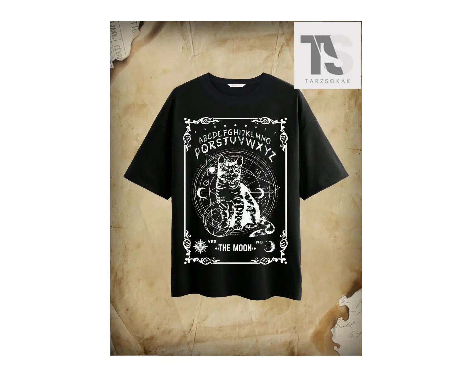 Academia Kedi & Harf Grafikli Tişört