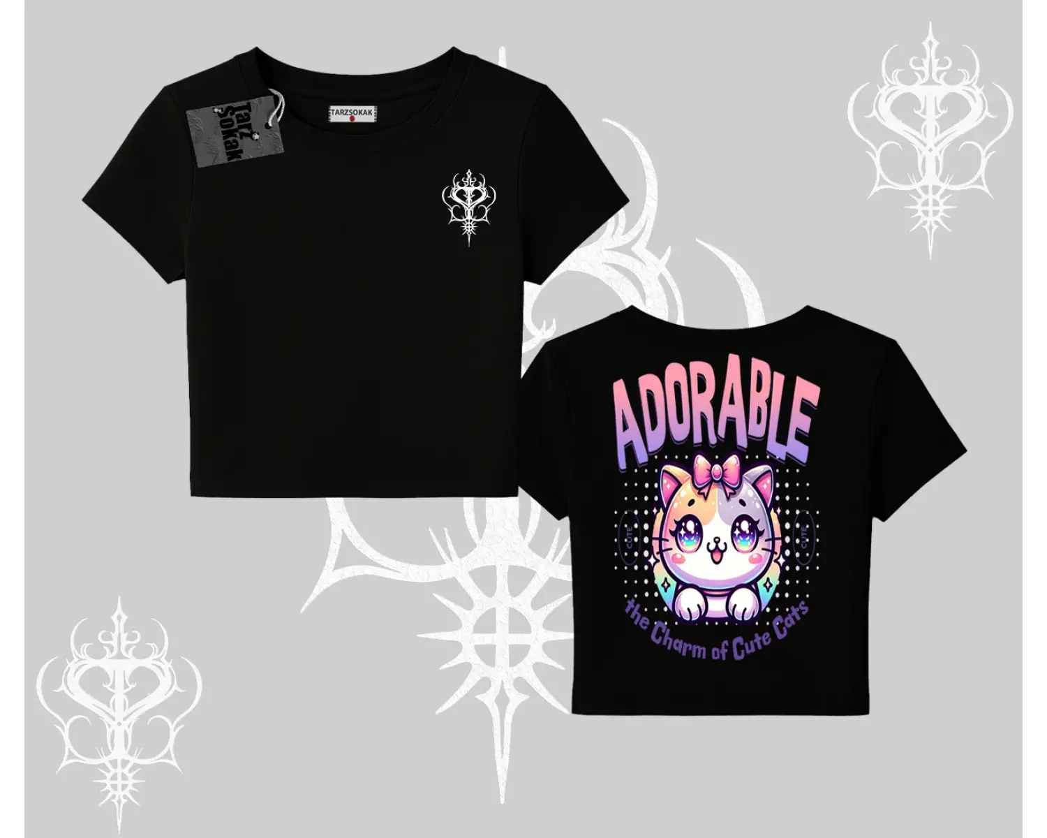 Adorable Kawaii Kedi Arka Baskılı Babby Tee Tshirt