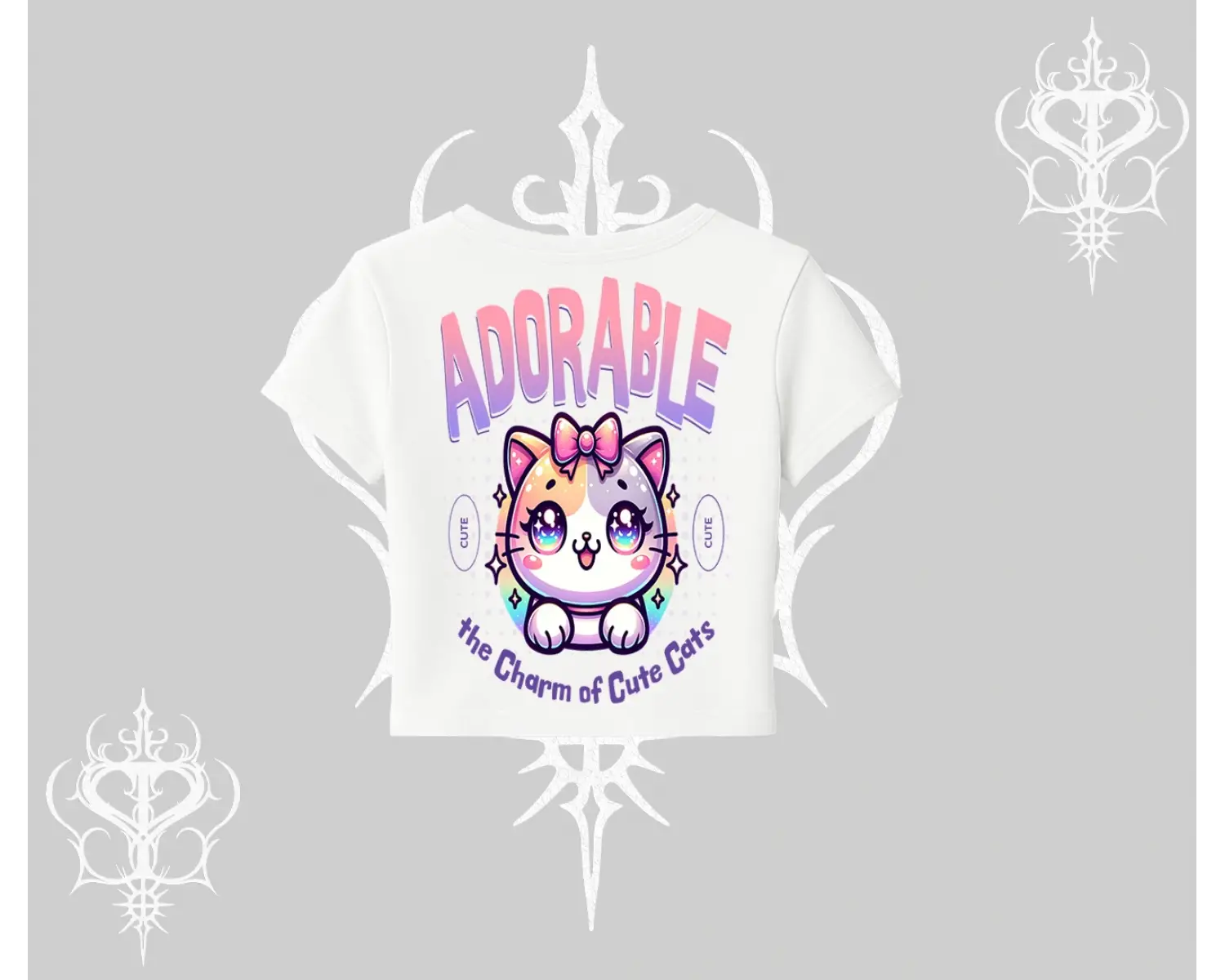 Adorable Kawaii Kedi Arka Baskılı Babby Tee Tshirt