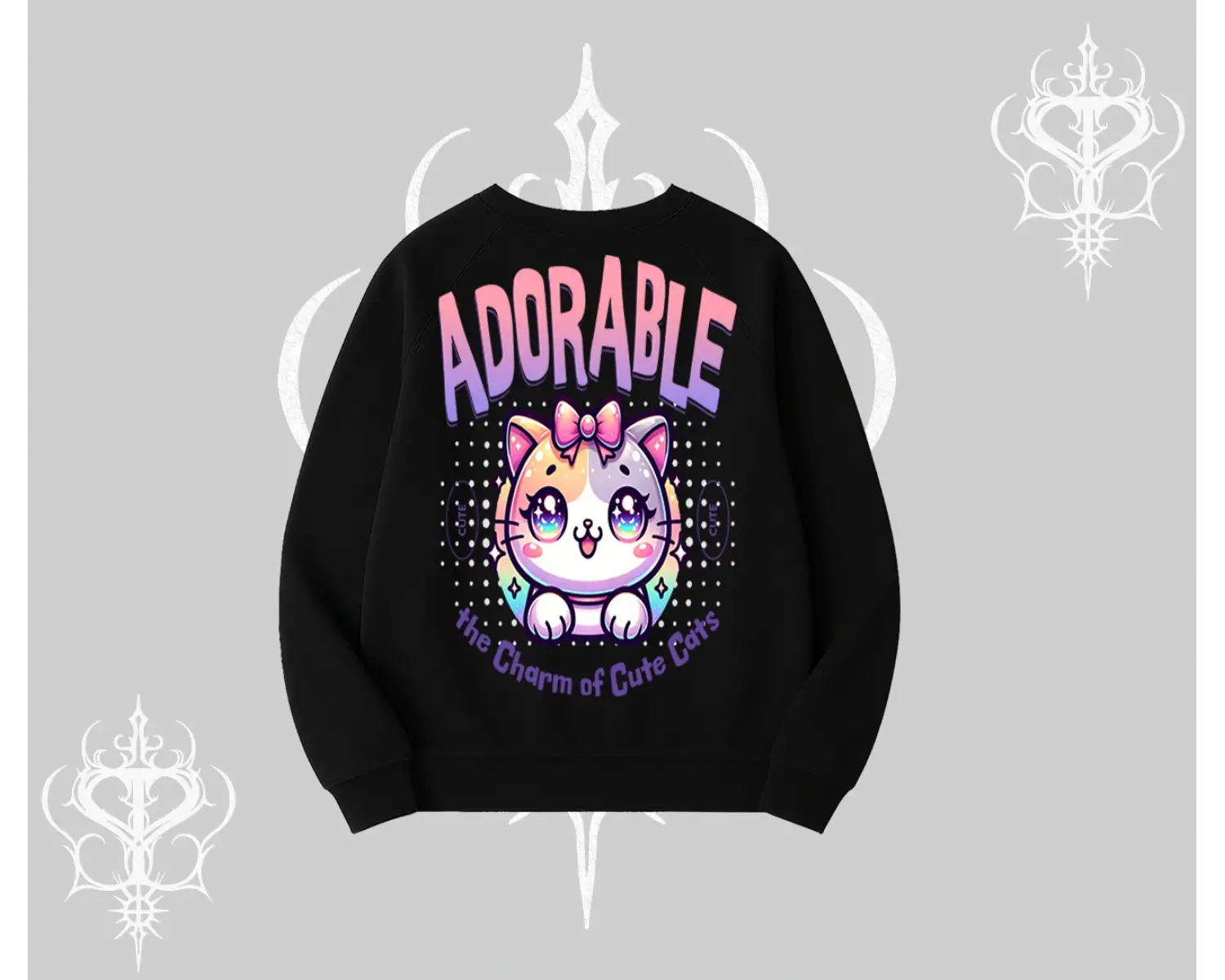 Adorable Kawaii Kedi Arka Baskılı Biskilet Sweatshirt