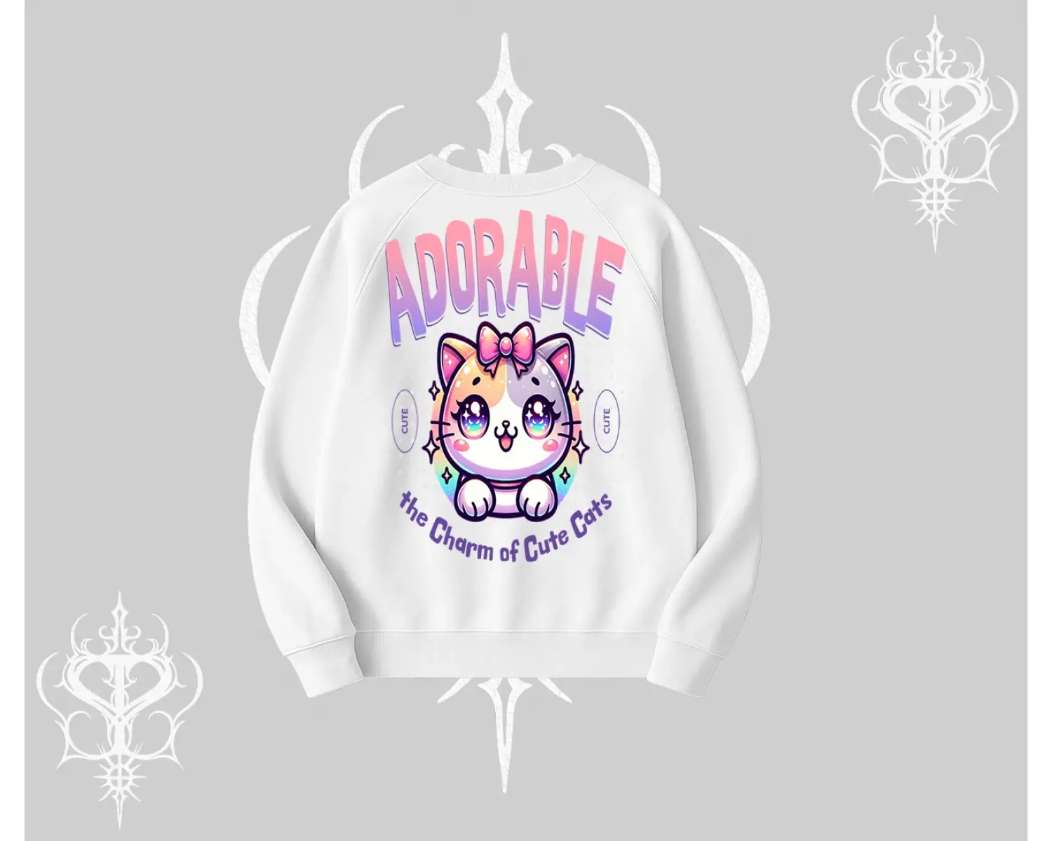 Adorable Kawaii Kedi Arka Baskılı Biskilet Sweatshirt