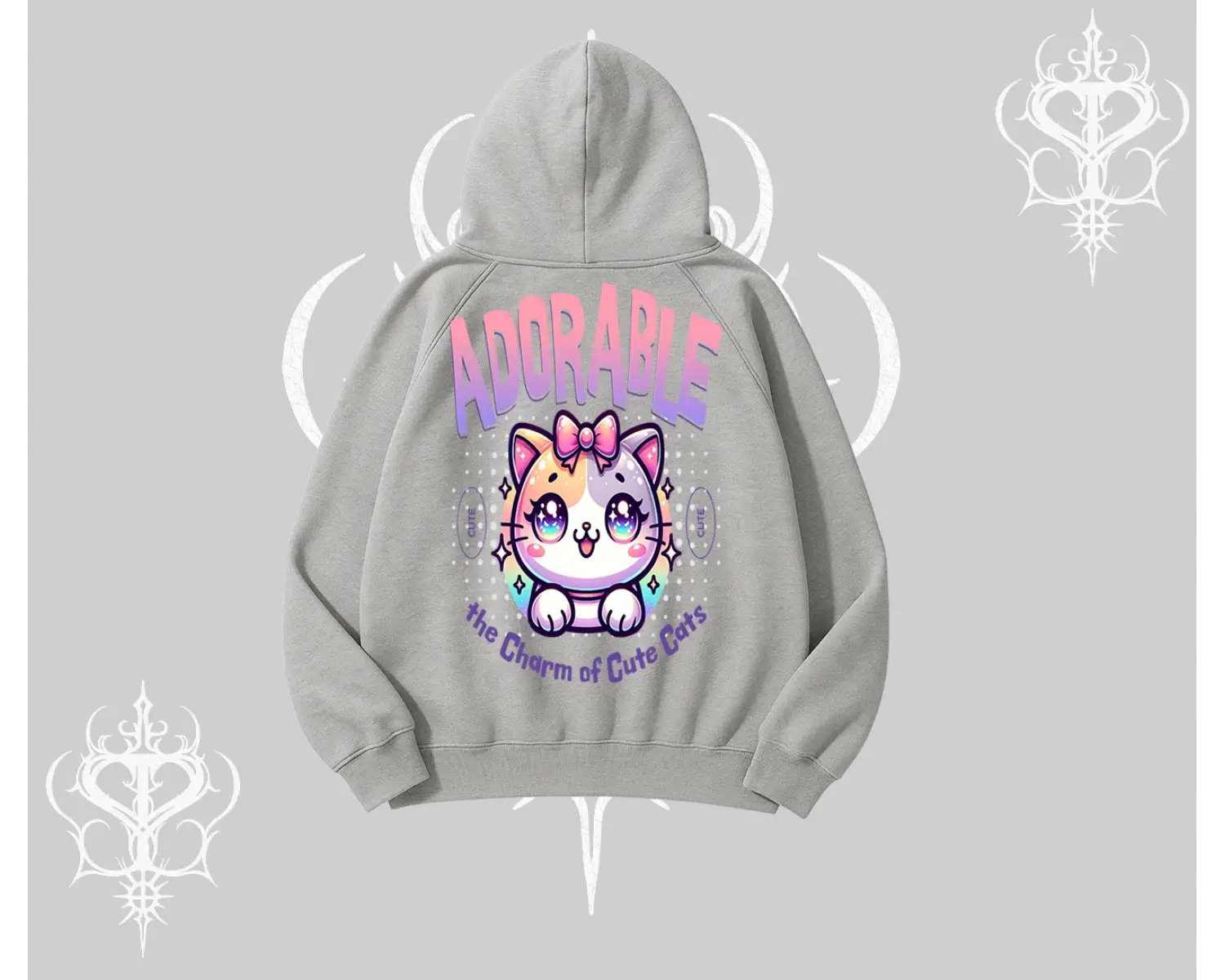 Adorable Kawaii Kedi Arka Baskılı Kapşonlu Sweatshirt