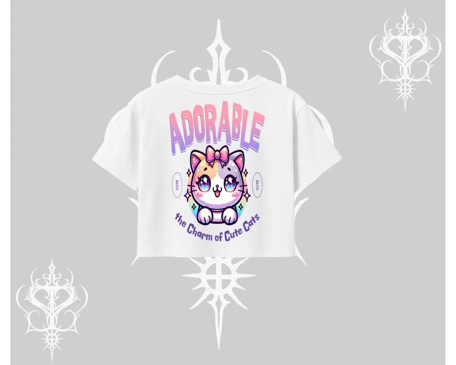 Adorable Kawaii Kedi Arka Baskılı Oversize Crop Tshirt