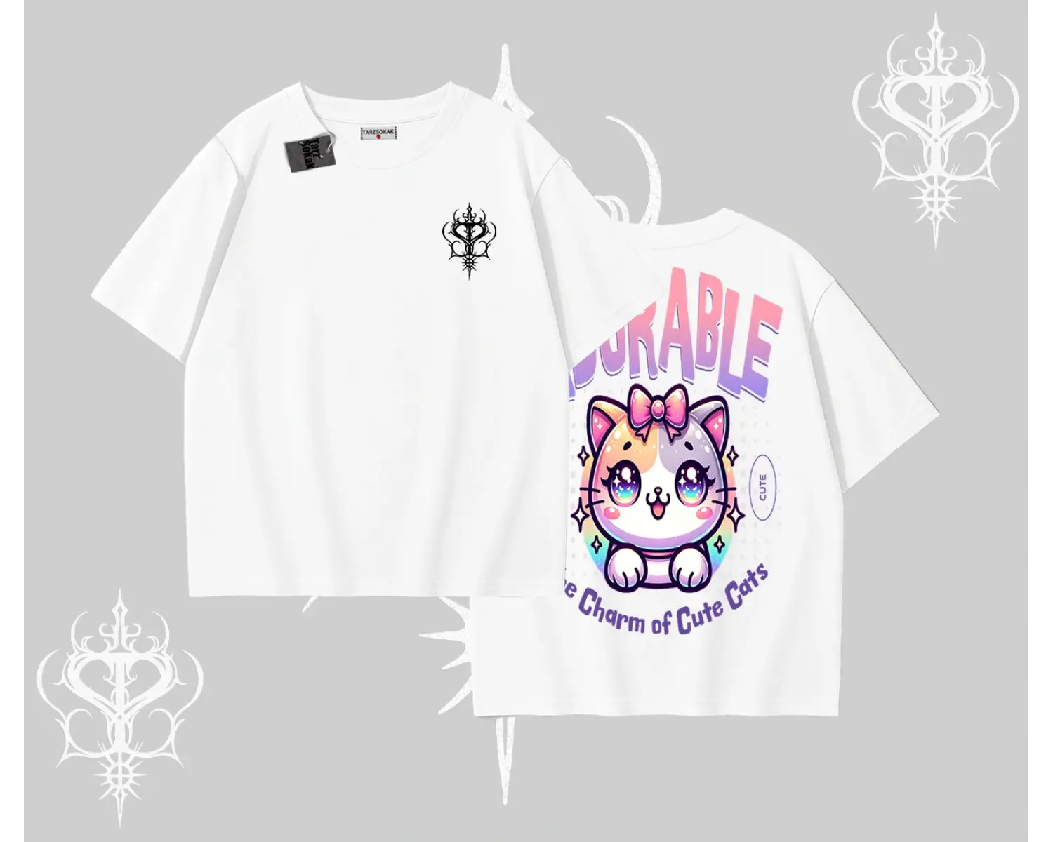 Adorable Kawaii Kedi Arka Baskılı Oversize Tshirt