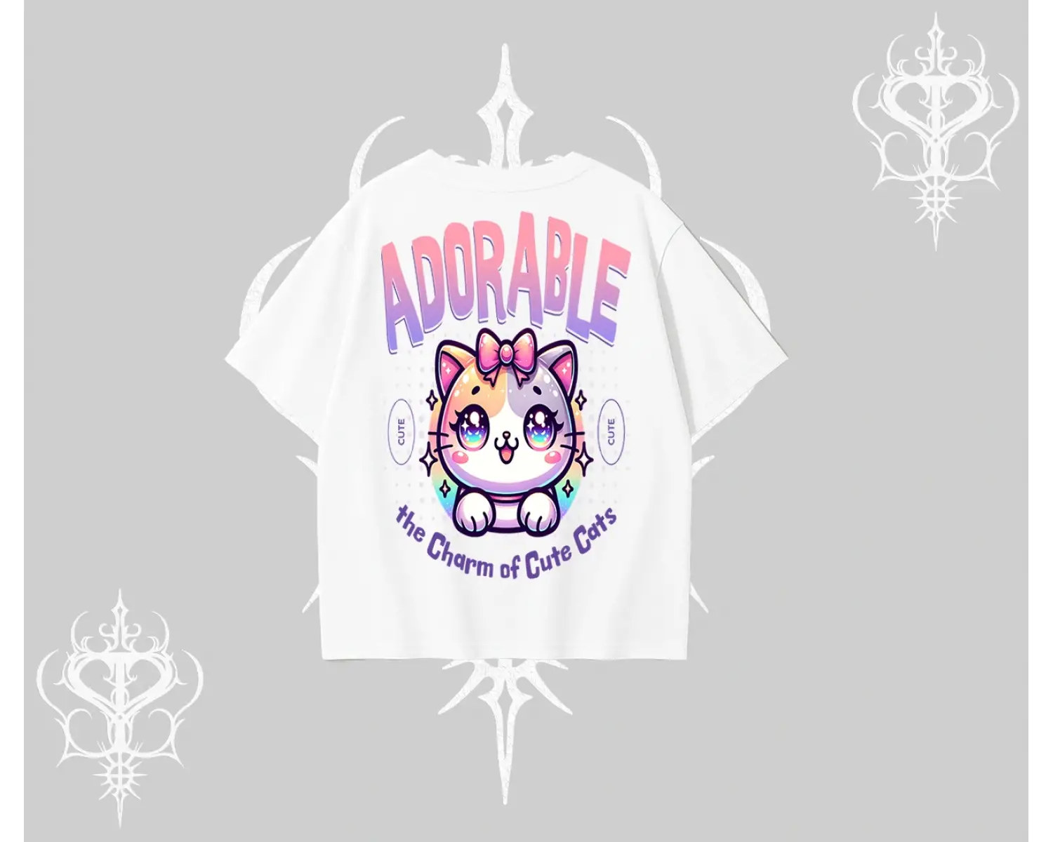Adorable Kawaii Kedi Arka Baskılı Oversize Tshirt