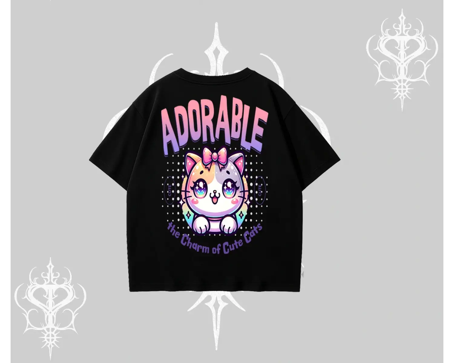 Adorable Kawaii Kedi Arka Baskılı Oversize Tshirt