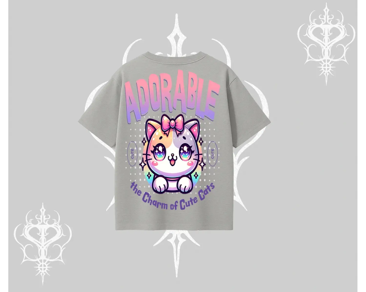 Adorable Kawaii Kedi Arka Baskılı Oversize Tshirt