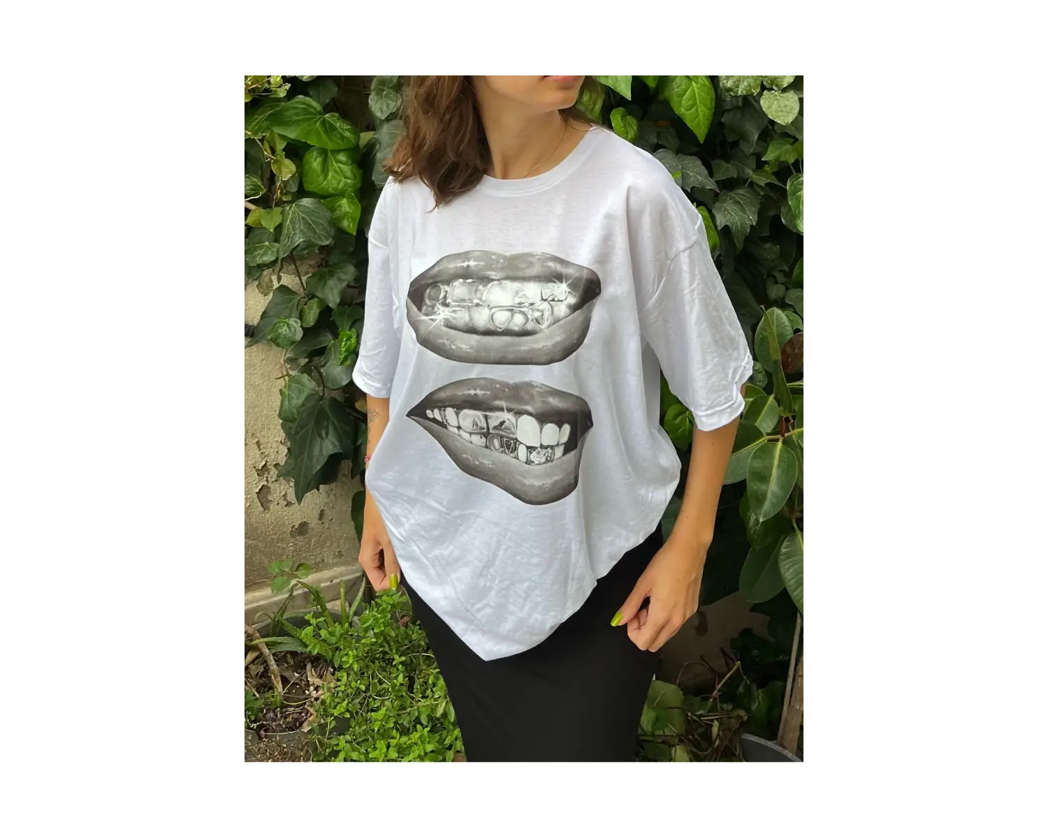Adrift TRENDPUNKY Beyaz Grillz Hiphop Baskılı Oversize