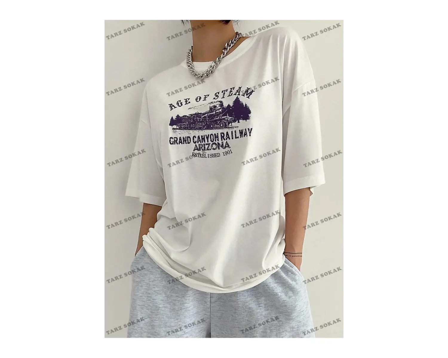 AGEO OF STEAM Baskılı Oversize Kalıp Unisex T-shirt