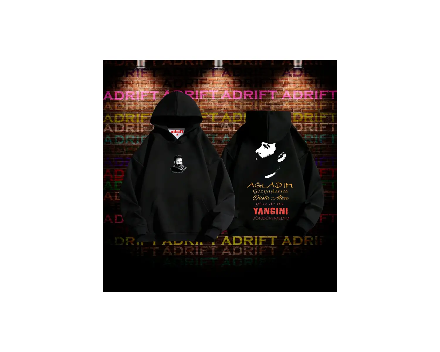 Ahmet Kaya Tasarım Baskılı Kapüşonlu Sweatshirt Hoodie Siyah