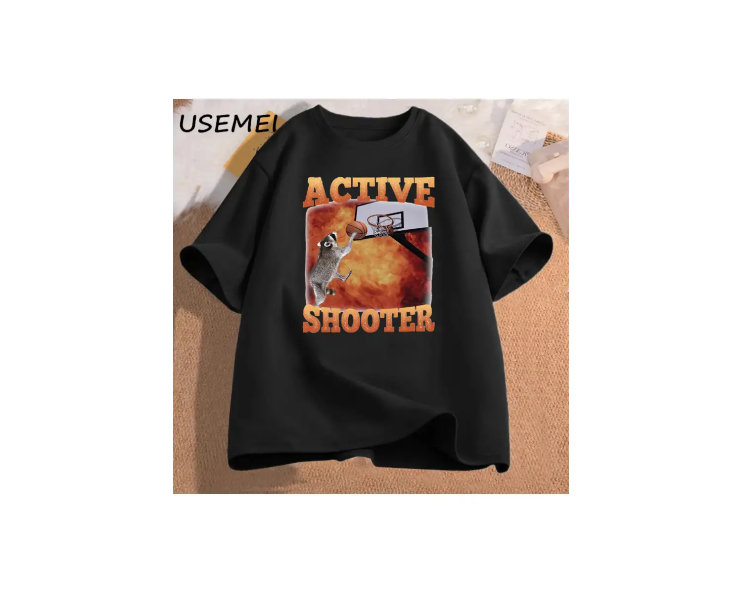 Aktif atıcı komik basketbol rakun Meme T Shirt pamuk kısa kollu grafik tişörtleri Unisex Stre 2904