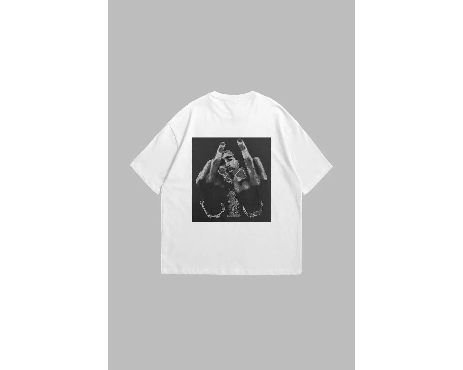 All Eyez On Me Baskılı Oversize Unisex Beyaz