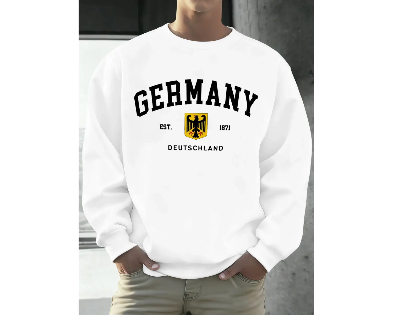 Almanya Deutschland Ulusal Amblem Baskı Erkekler Kazak Moda Polar Kazak Retro Rahat Uzun Koll