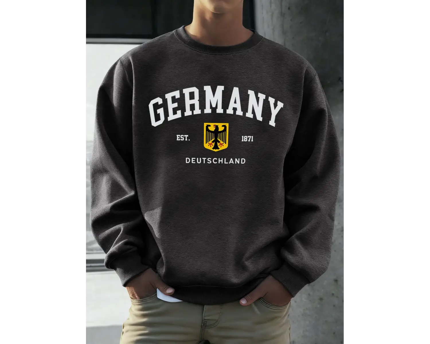 Almanya Deutschland Ulusal Amblem Baskı Erkekler Kazak Moda Polar Kazak Retro Rahat Uzun Koll