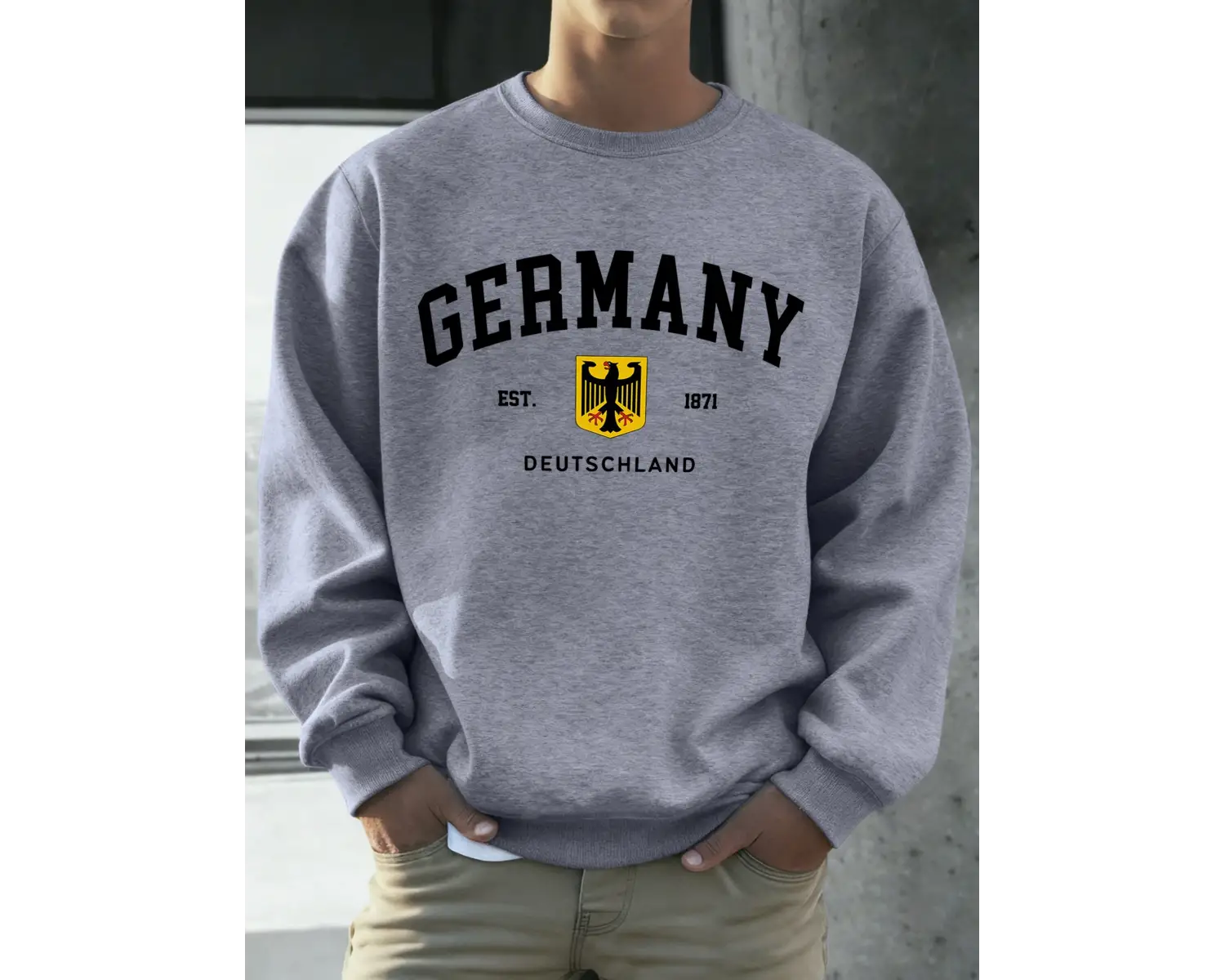 Almanya Deutschland Ulusal Amblem Baskı Erkekler Kazak Moda Polar Kazak Retro Rahat Uzun Koll