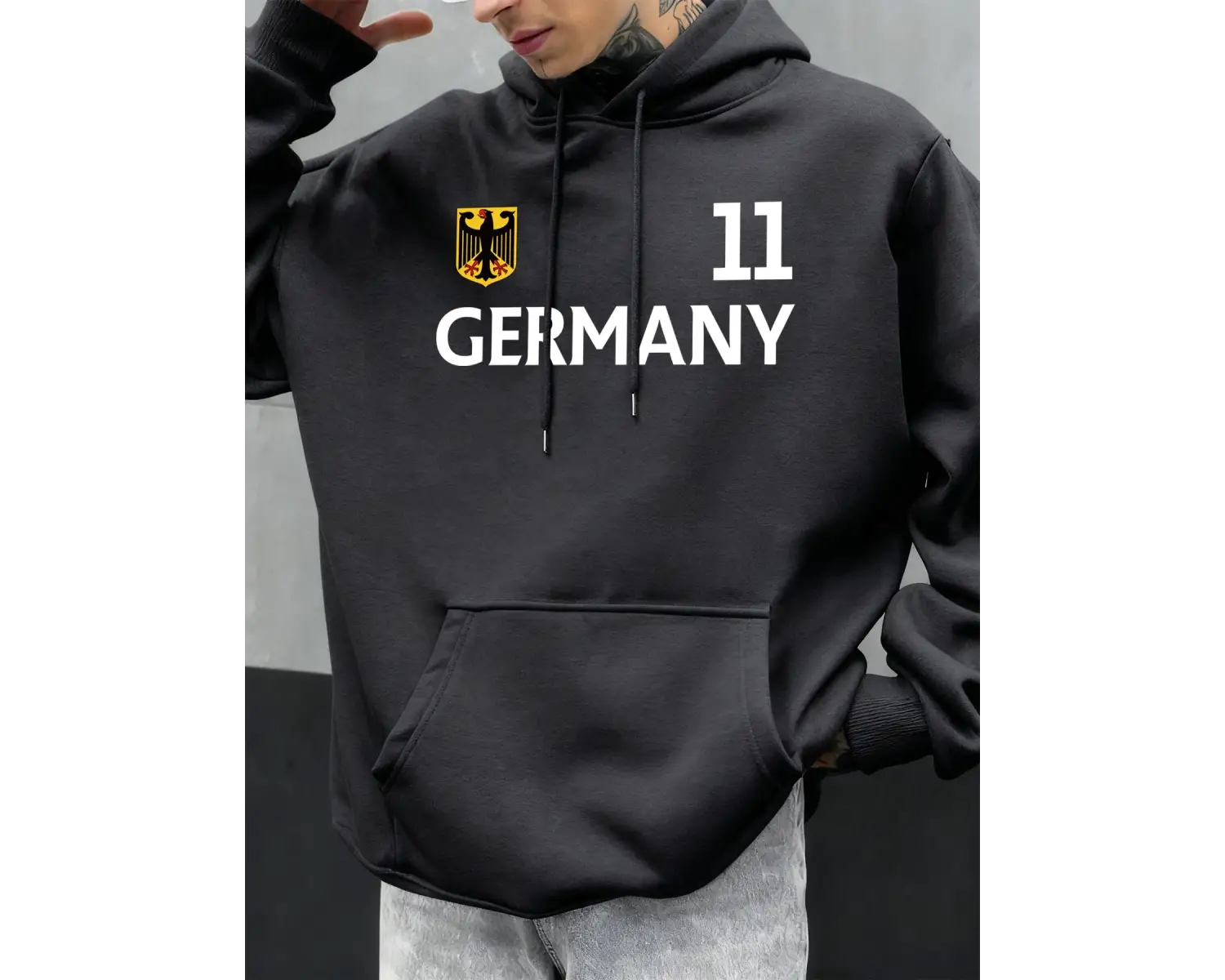 Almanya harfli baskılı sonbahar erkek kapüşonlu sweatshirtü, bol kesim, her şeye uyan, moda p