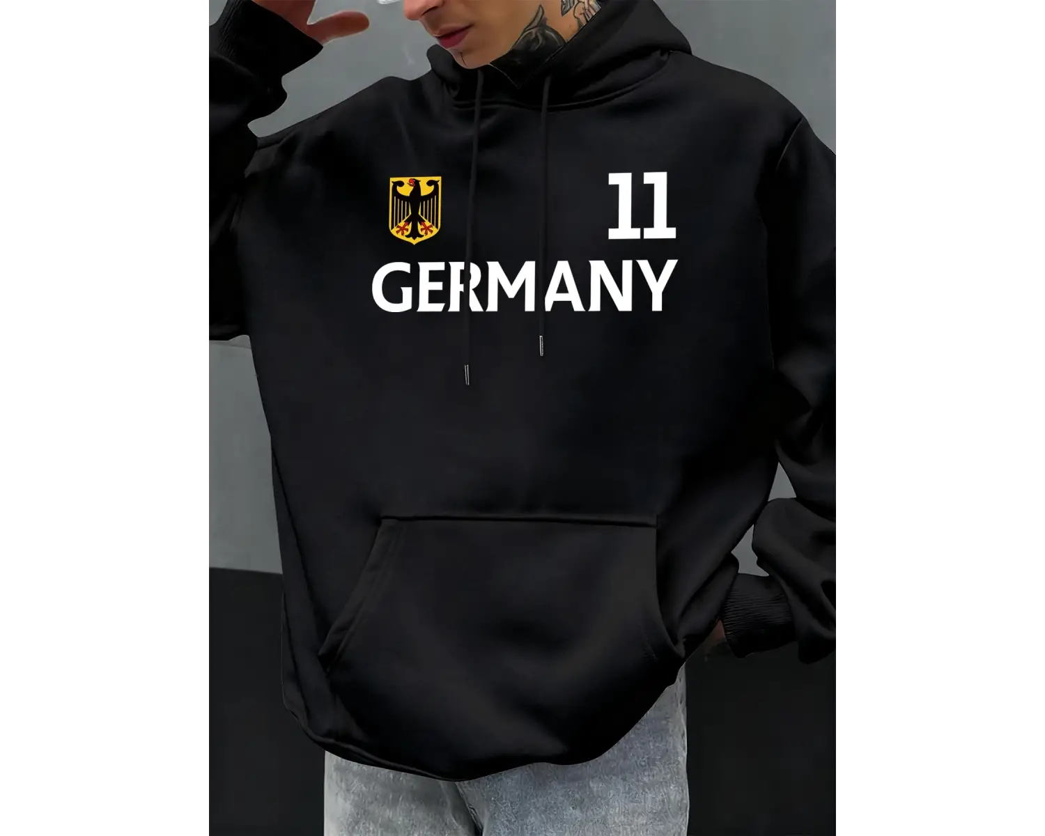 Almanya harfli baskılı sonbahar erkek kapüşonlu sweatshirtü, bol kesim, her şeye uyan, moda p