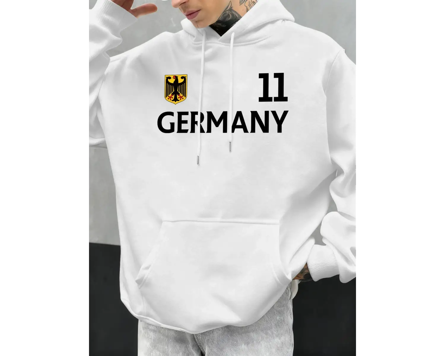 Almanya harfli baskılı sonbahar erkek kapüşonlu sweatshirtü, bol kesim, her şeye uyan, moda p