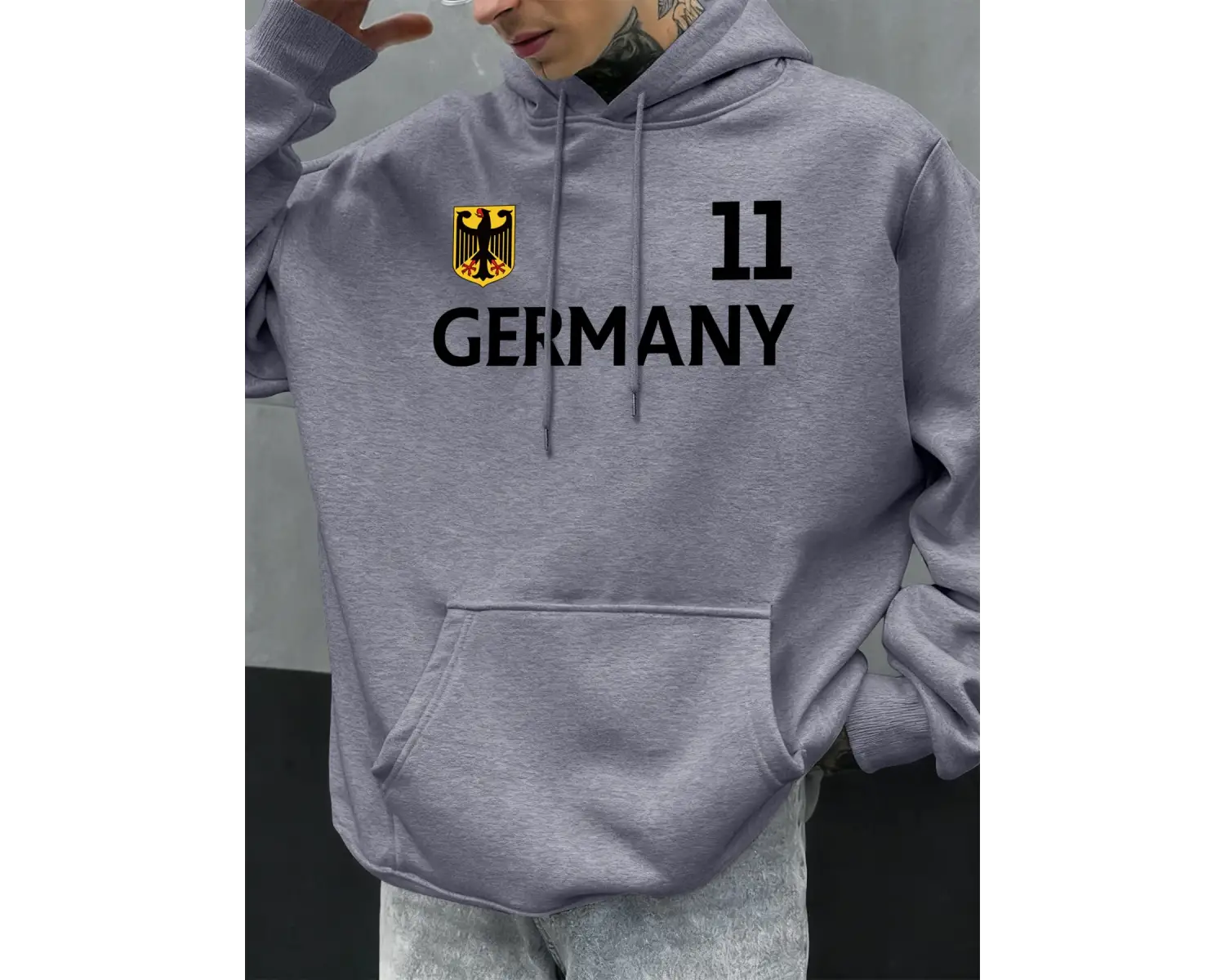 Almanya harfli baskılı sonbahar erkek kapüşonlu sweatshirtü, bol kesim, her şeye uyan, moda p